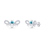 Bee Butterfly Stud Earring Lab Created Opal Push Back 925 Sterling Silver