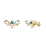 Bee Butterfly Stud Earring Lab Created Opal Push Back 925 Sterling Silver