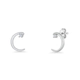 Vintage Style 10mm Crescent Moon Stud Earrings Cubic Zirconia 925 Sterling Silver