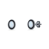 Oval Stud Earring 7.8mm Lab Created Opal Oxidized 925 Sterling Silver