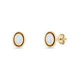 Oval Stud Earring 7.8mm Lab Created Opal Oxidized 925 Sterling Silver