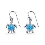 Round 15.3mm Lab Created Opal Turtle Fishhook Earring 925 Sterling Silver