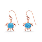 Round 15.3mm Lab Created Opal Turtle Fishhook Earring 925 Sterling Silver