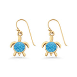 Round 15.3mm Lab Created Opal Turtle Fishhook Earring 925 Sterling Silver
