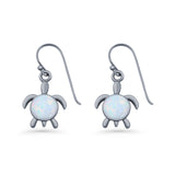Round 15.3mm Lab Created Opal Turtle Fishhook Earring 925 Sterling Silver