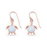 Round 15.3mm Lab Created Opal Turtle Fishhook Earring 925 Sterling Silver