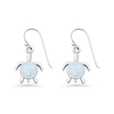 Round 15.3mm Lab Created Opal Turtle Fishhook Earring 925 Sterling Silver