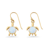 Round 15.3mm Lab Created Opal Turtle Fishhook Earring 925 Sterling Silver