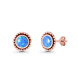 Round Lab Created Opal Beaded Oxidized Stud Earring 925 Sterling Silver