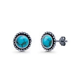 Round Lab Created Opal Beaded Oxidized Stud Earring 925 Sterling Silver