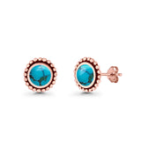 Round Lab Created Opal Beaded Oxidized Stud Earring 925 Sterling Silver