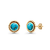 Round Lab Created Opal Beaded Oxidized Stud Earring 925 Sterling Silver