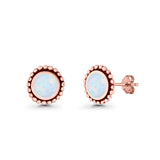 Round Lab Created Opal Beaded Oxidized Stud Earring 925 Sterling Silver