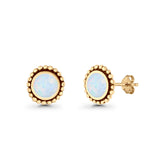 Round Lab Created Opal Beaded Oxidized Stud Earring 925 Sterling Silver