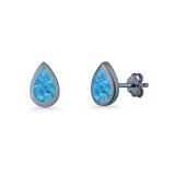 Pear Teardrop 9.3mm Solitaire Created Opal Earring 925 Sterling Silver