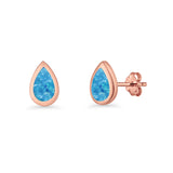 Pear Teardrop 9.3mm Solitaire Created Opal Earring 925 Sterling Silver