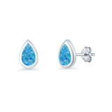Pear Teardrop 9.3mm Solitaire Created Opal Earring 925 Sterling Silver