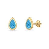 Pear Teardrop 9.3mm Solitaire Created Opal Earring 925 Sterling Silver