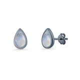 Pear Teardrop 9.3mm Solitaire Created Opal Earring 925 Sterling Silver