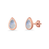 Pear Teardrop 9.3mm Solitaire Created Opal Earring 925 Sterling Silver