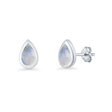 Pear Teardrop 9.3mm Solitaire Created Opal Earring 925 Sterling Silver