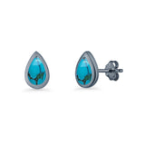 Pear Teardrop 9.3mm Solitaire Created Opal Earring 925 Sterling Silver