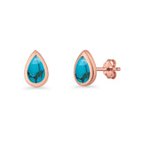 Pear Teardrop 9.3mm Solitaire Created Opal Earring 925 Sterling Silver