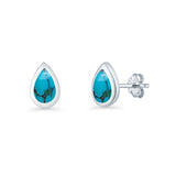 Pear Teardrop 9.3mm Solitaire Created Opal Earring 925 Sterling Silver