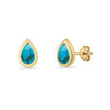 Pear Teardrop 9.3mm Solitaire Created Opal Earring 925 Sterling Silver