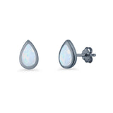 Pear Teardrop 9.3mm Solitaire Created Opal Earring 925 Sterling Silver