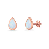 Pear Teardrop 9.3mm Solitaire Created Opal Earring 925 Sterling Silver