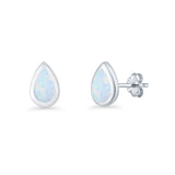 Pear Teardrop 9.3mm Solitaire Created Opal Earring 925 Sterling Silver