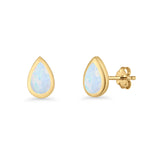 Pear Teardrop 9.3mm Solitaire Created Opal Earring 925 Sterling Silver