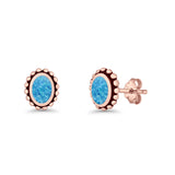 Oval 9.6mm Radiant Halo Stud Earring Lab Created Opal 925 Sterling Silver
