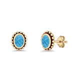 Oval 9.6mm Radiant Halo Stud Earring Lab Created Opal 925 Sterling Silver