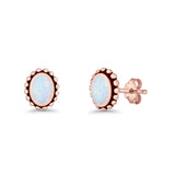 Oval 9.6mm Radiant Halo Stud Earring Lab Created Opal 925 Sterling Silver