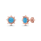Sunflower 11mm Round Lab Created Opal Stud Earring Star Oxidized 925 Sterling Silver