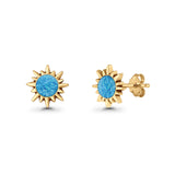 Sunflower 11mm Round Lab Created Opal Stud Earring Star Oxidized 925 Sterling Silver