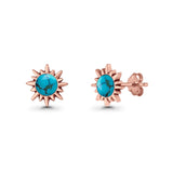 Sunflower 11mm Round Lab Created Opal Stud Earring Star Oxidized 925 Sterling Silver