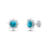 Sunflower 11mm Round Lab Created Opal Stud Earring Star Oxidized 925 Sterling Silver