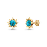 Sunflower 11mm Round Lab Created Opal Stud Earring Star Oxidized 925 Sterling Silver