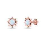 Sunflower 11mm Round Lab Created Opal Stud Earring Star Oxidized 925 Sterling Silver
