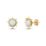 Sunflower 11mm Round Lab Created Opal Stud Earring Star Oxidized 925 Sterling Silver