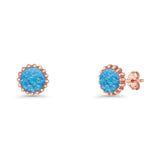 Round 7.3mm Stud Earring Lab Created Opal Oxidized 925 Sterling Silver