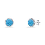 Round 7.3mm Stud Earring Lab Created Opal Oxidized 925 Sterling Silver