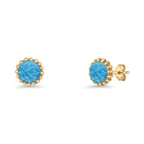 Round 7.3mm Stud Earring Lab Created Opal Oxidized 925 Sterling Silver