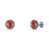 Round 7.3mm Stud Earring Lab Created Opal Oxidized 925 Sterling Silver