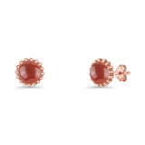 Round 7.3mm Stud Earring Lab Created Opal Oxidized 925 Sterling Silver