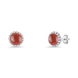 Round 7.3mm Stud Earring Lab Created Opal Oxidized 925 Sterling Silver