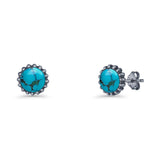 Round 7.3mm Stud Earring Lab Created Opal Oxidized 925 Sterling Silver